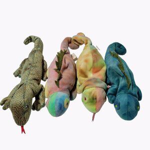 TY Beanie Babies Iggy Rainbow Scaly Iguana Lizard Plush Lot 4 Stuffed Animal Toy